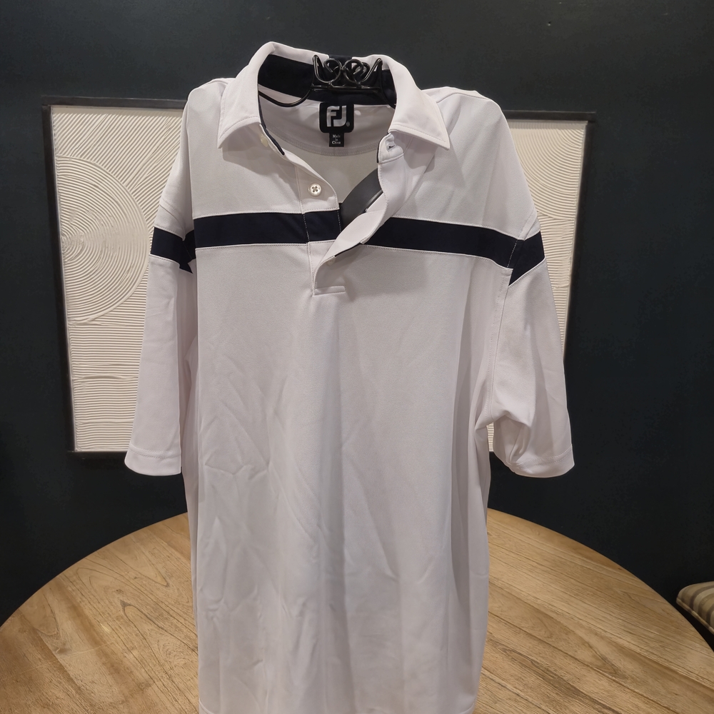 FootJoy Men's Polo Shirt in White with Black Stripe